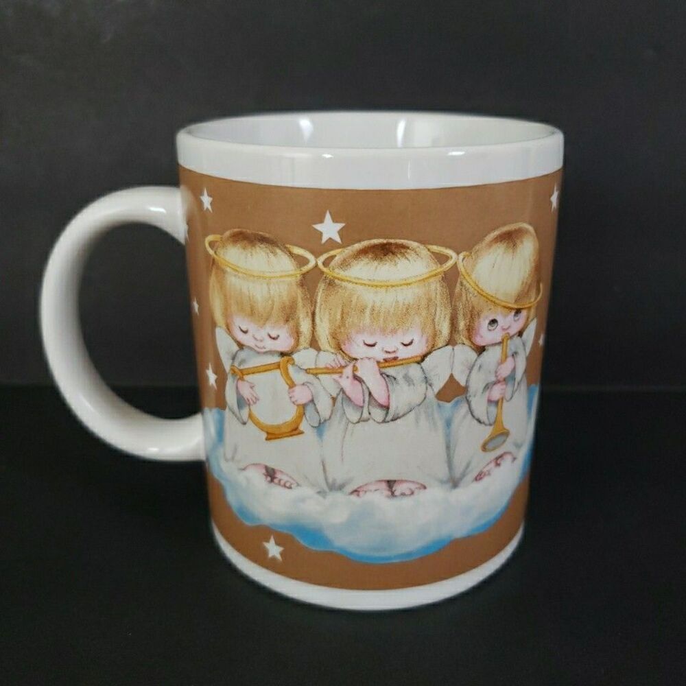 Vintage Hallmark Christmas Trio Angels Musical 12oz Coffee Mug Holiday Gift